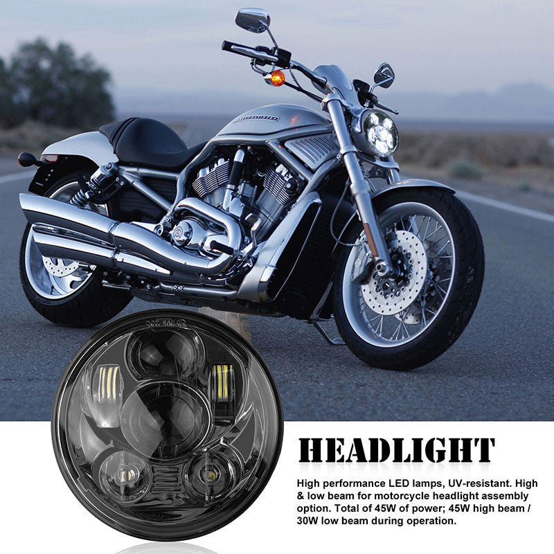 5-3/4 5.75 Inch Round LED Headlight Projector Headlamp for Harley Motorcycle